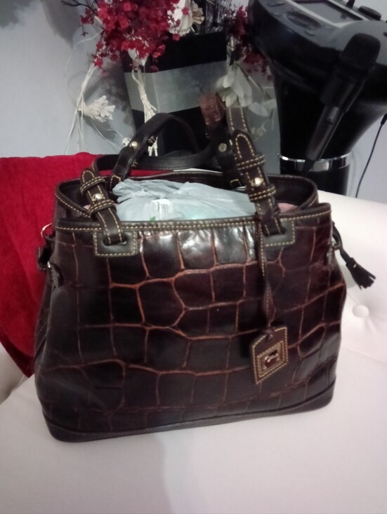 Handbags - Dooney & Bourke Classic Croc-Embossed Brown Leather Satchel